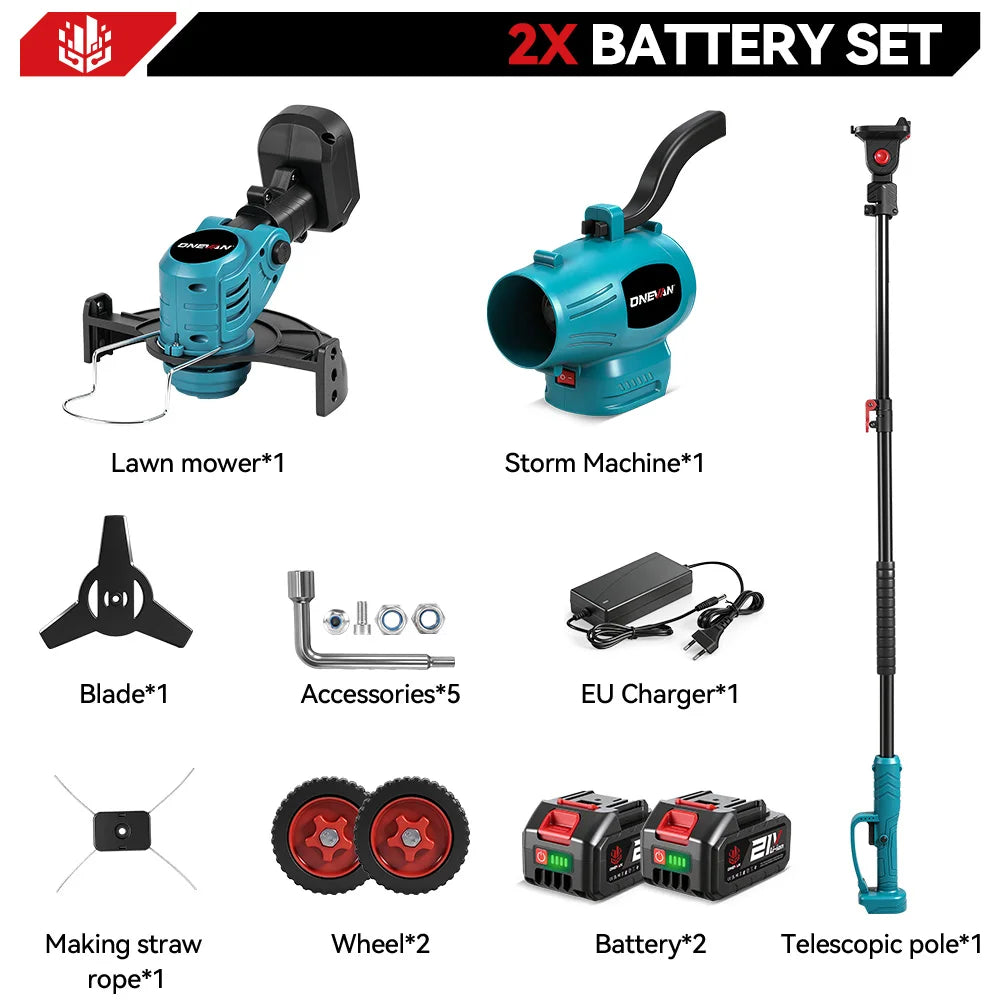 ONEVAN 3-in-1 grastrimmer bladblazer set snoerloze elektrische grasmaaier graskantmaaier tuingereedschap voor Makita 18V accu