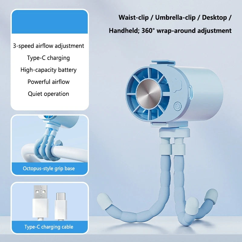 Lenovo Nieuwe Octopus Ventilator Kinderwagenventilator USB Multifunctionele Handventilator Bureaustandaard Telefoonhouder Ventilator Heupventilator