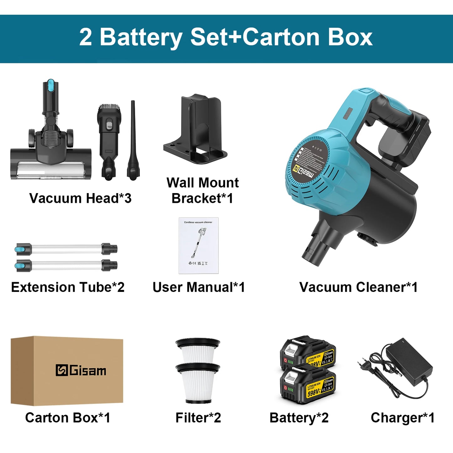 Gisam 30Kpa Brushles Electric Vacuum Cleaner 1.5L Portable Dust Suction Household Cleaning Power Tool For Makita 18V Battery Pin