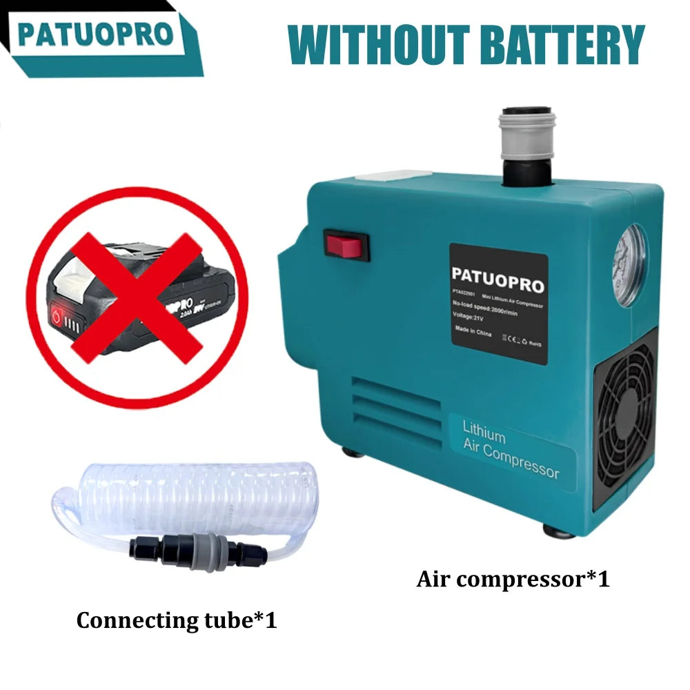 PATUOPRO Draagbare Elektrische Luchtcompressorpomp Hoge Druk Met Manometer Voor Houtbewerkingsspijkerpistool Voor Makita 18V Accu