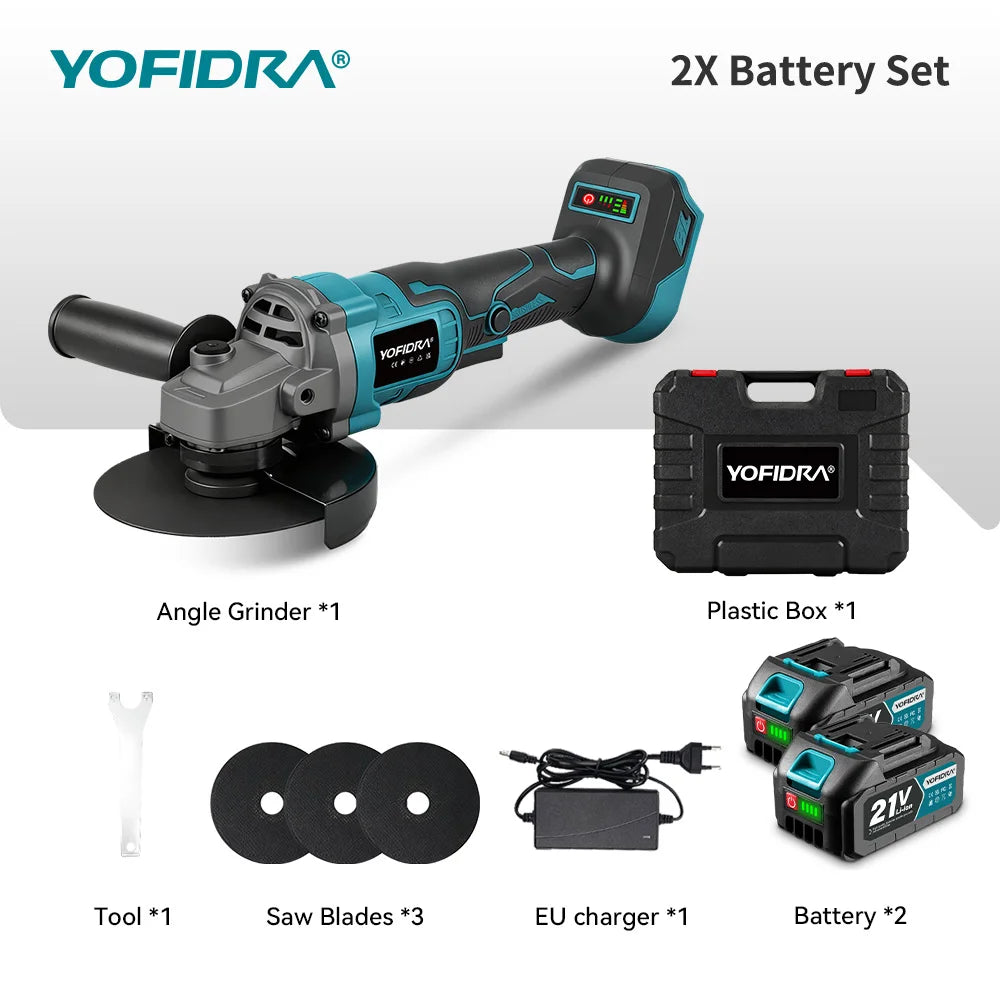 YOFIDRA 125mm Borstelloze Haakse Slijper 3 Versnellingen Draadloze Slijpmachine Snijgereedschap Houtbewerking Elektrisch Gereedschap Voor Makita Batterij Pin