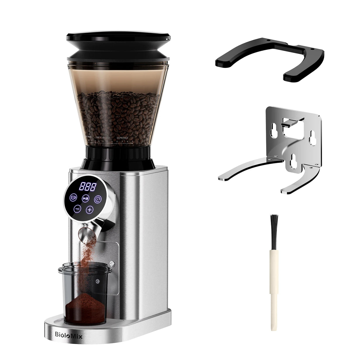 BioloMix Professional Conical Burr Grinder 48 Adjustable Settings with Removable Holder for Espresso Drip and French Press