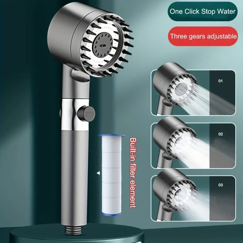 High Pressure Adjustable 4-Mode Shower Head with One Button Water Stop & Water Saving - Premium Shower Massage System