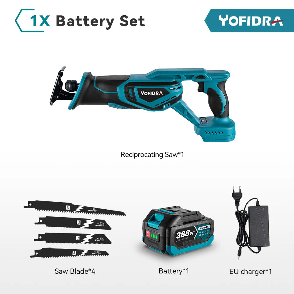 YOFIDRA 3000RPM Borstelloze Reciprozaag Handheld Hout Metaal Pijp Snijden Elektrische Zaag Kettingzaag Gereedschap voor Makita Accu