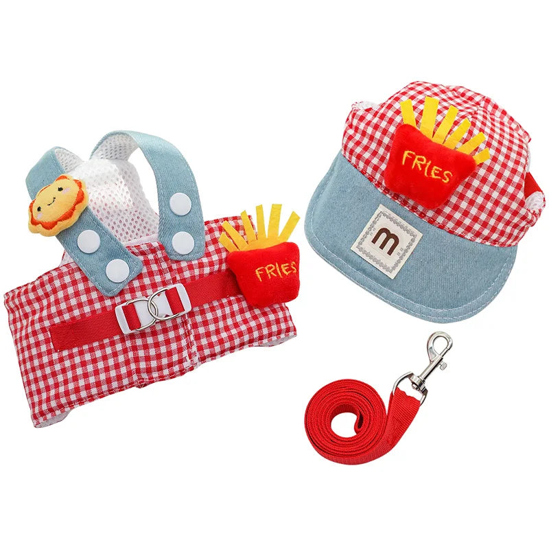 3 PCs/Set Dog Harness Adjustable Puppy Leash with Hat Cute Dog Chest Strap Leash Teddy Yorkshire Lead Leash Pet Supplies