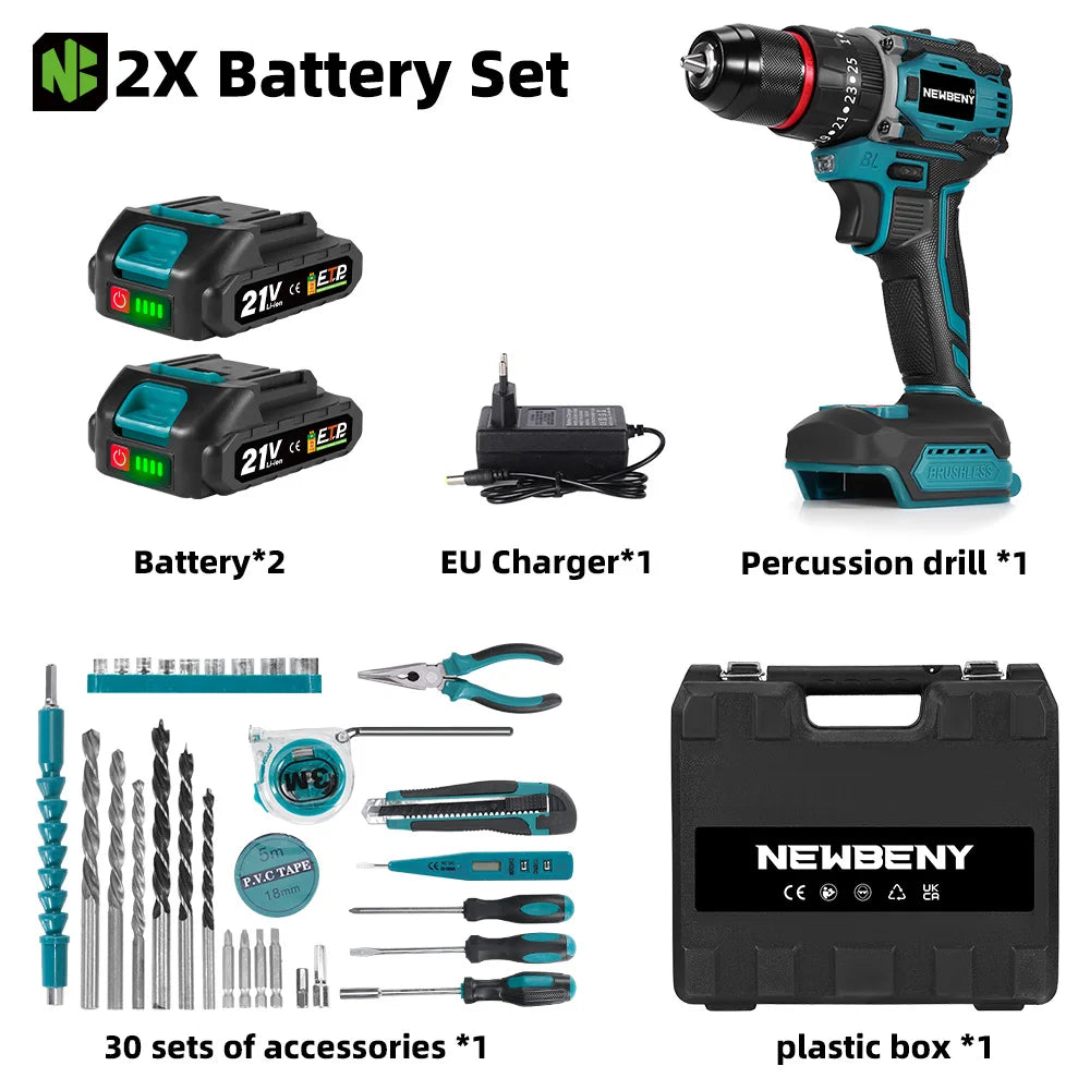 NEWBENY 25+3 Koppel Borstelloze Elektrische Accuboormachine Multifunctionele Schroevendraaier Huishoudelijk Doe-het-zelf Elektrisch Gereedschap voor Makita Accu