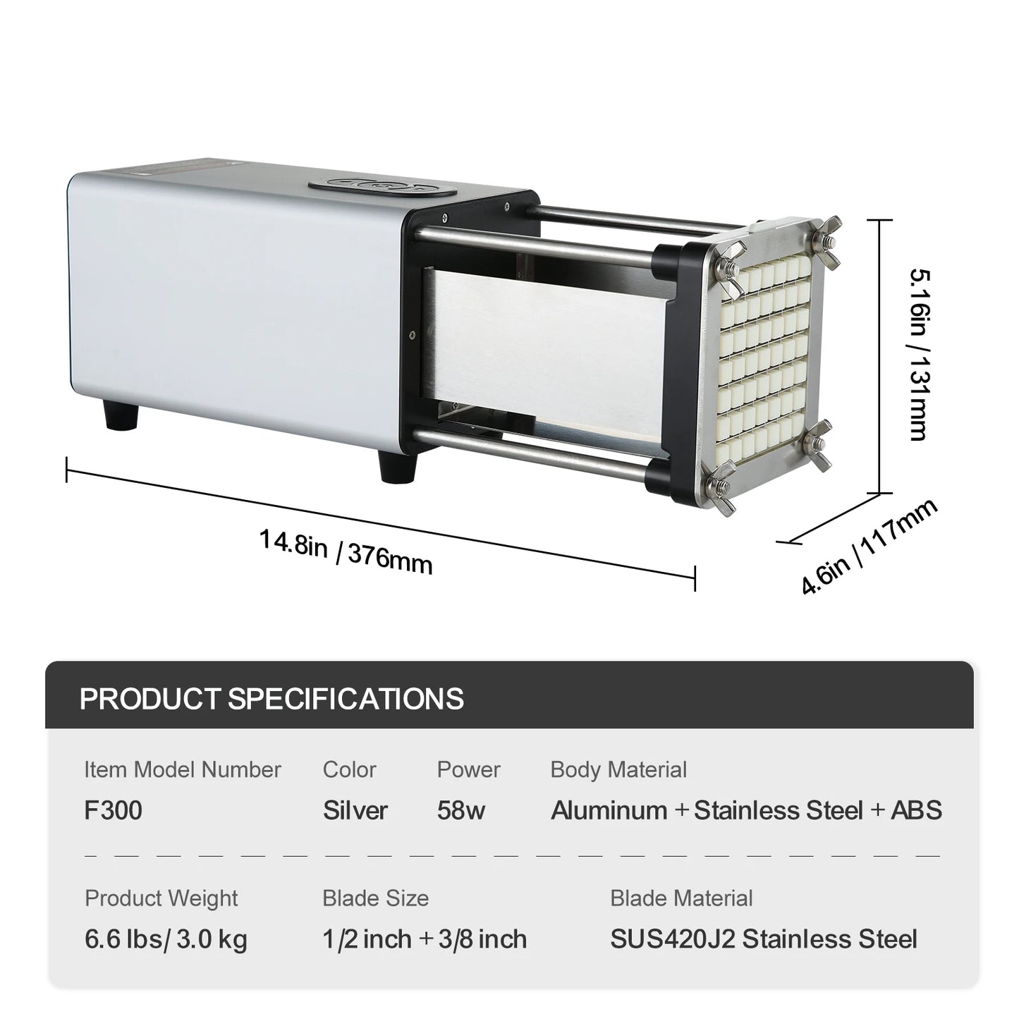 SucceBuy French Fry Cutter Potato Slicer 1/2 3/8 1/4-Inch Stainless Steel Blades for French Fries Cucumber Vegetables Carrot