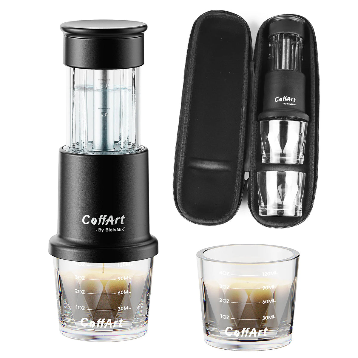 Cafetière portable 2-en-1 BioloMix, machine à espresso chaud/froid pour capsules NS et café moulu, presse manuelle