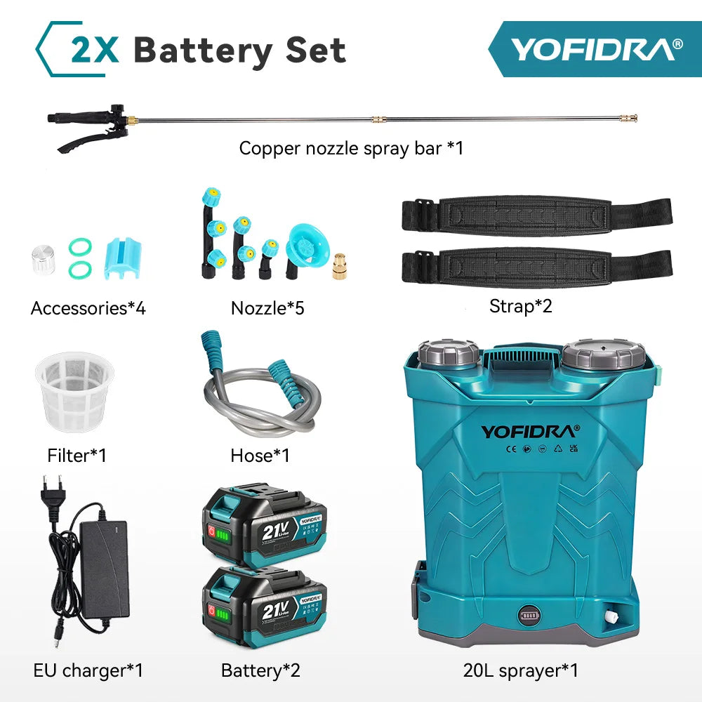 YOFIDRA 20L Electric Sprayer Cordless High Capacity Yard Lawn Spraying Irrigation Backpack Sprayer Tools for Makita Battery Pin