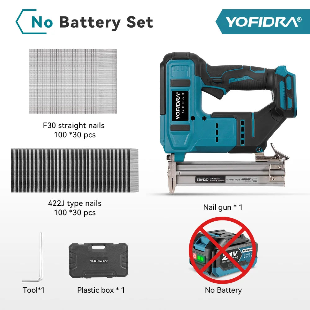Pistolet à clous électrique sans balais YOFIDRA F30 422J 2 en 1, agrafeuse multifonction, outil électroportatif pour batterie Makita 18V
