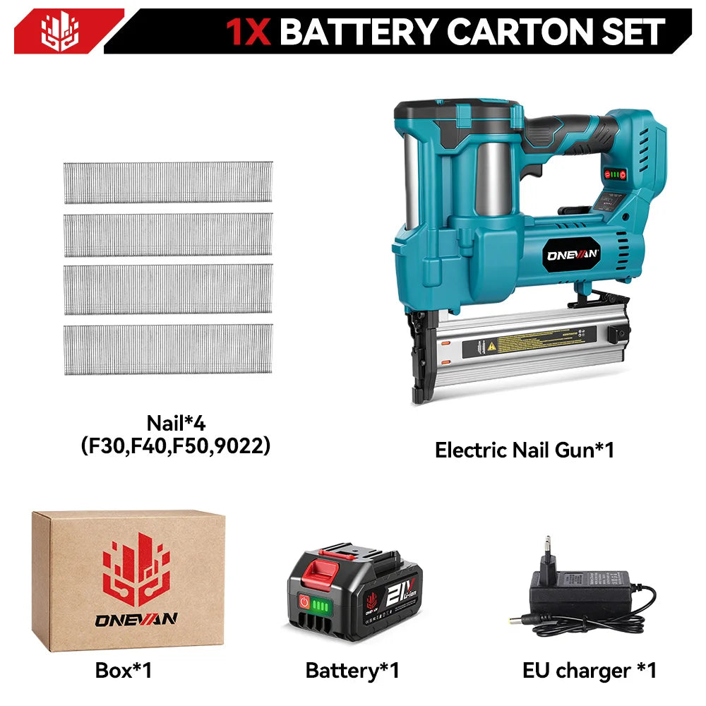ONEVAN Borstelloze Elektrische 2-in-1 Nagel-/Nietpistool F15-50 K410-438 Accugereedschap met 4 Modi voor Makita 18V Accu