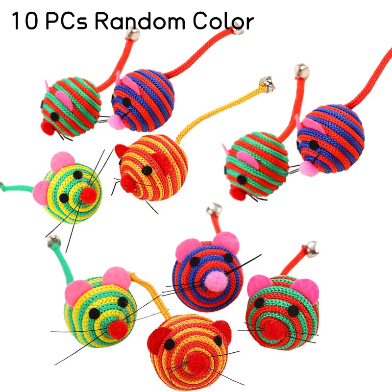 5/10pcs Cat Nylon Mouse Toys Interactive Cat Toy With Bell Funny Cat Teasing Toy Durable Kitten Self-Playing Animal Toy