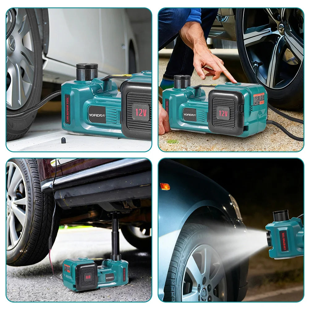 Cric hydraulique électrique YOFIDRA 150PSI 5T 12V avec éclairage LED pour changement de pneus de berline, SUV et camion, réparation en garage