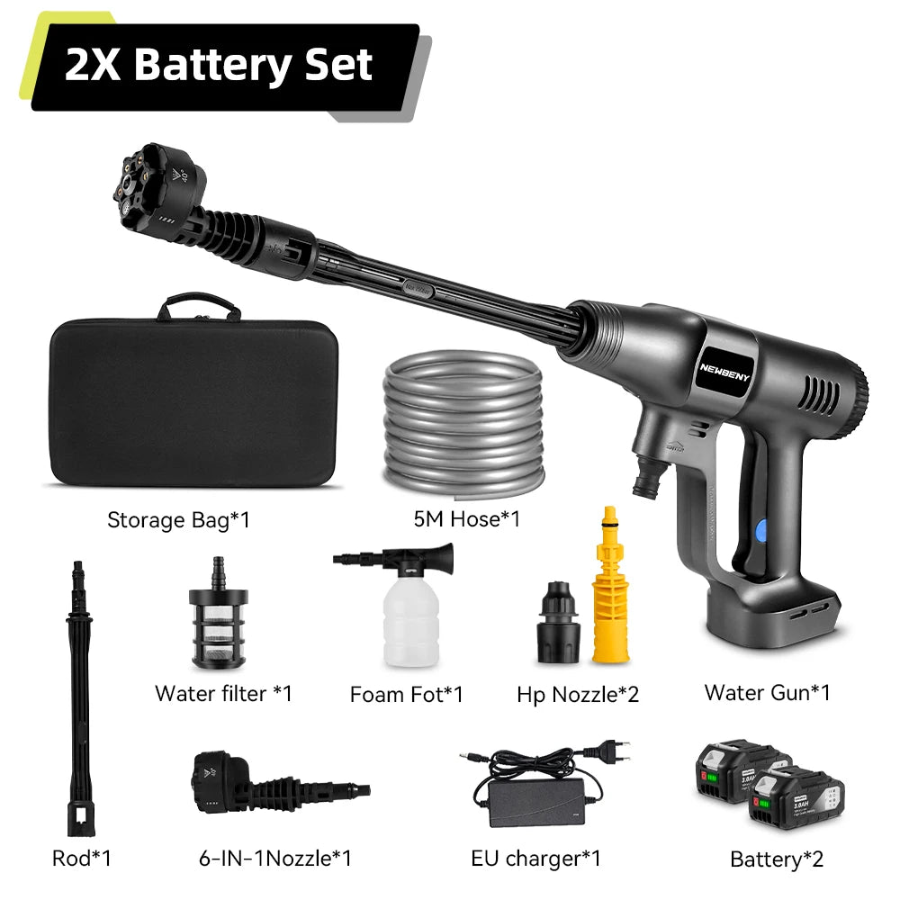 NEWBENY 3500W 200Bar Brushless High Pressure Car Water Gun Cordless Electric Spray Gun Garden Tool For Makita 18V Battery Pin