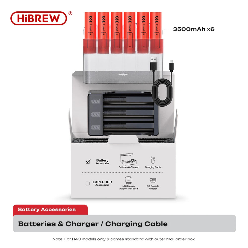 HiBREW 3,6V 18650 oplaadbaar accupakket 3500mAh*3/6 draagbaar espressomachine koffie-accessoire reizen kamperen