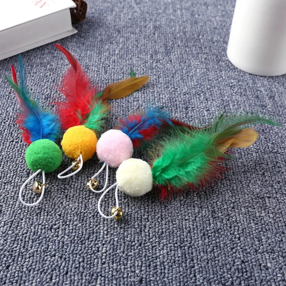5 recharges de jouets à plumes pour chat avec clochette, plumes naturelles, accessoires pour canne à pêche pour chat, exercice et jeu en intérieur