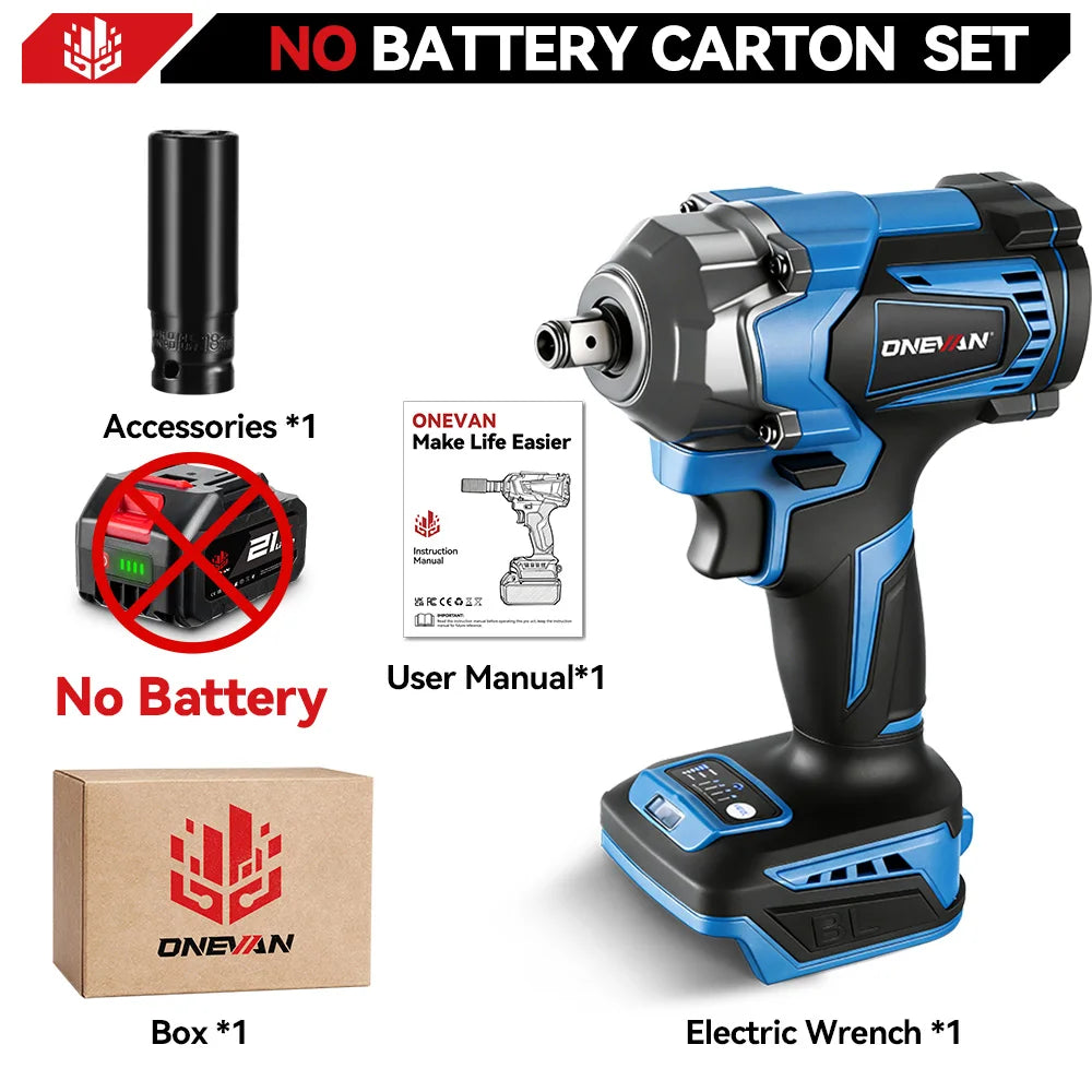 ONEVAN 1200N.M Koppel Borstelloze Elektrische Slagsleutel 1/2 Inch Schroevendraaier Dopsleutel Elektrisch Gereedschap voor Makita 18V Accu Pin