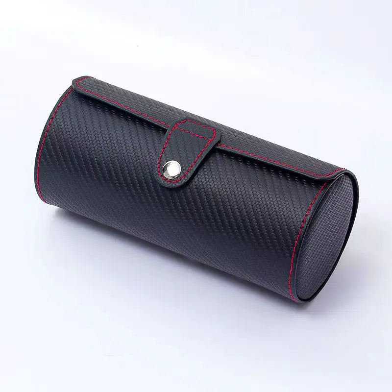 Watch Storage Box, PU Leather Roll Travel Watch Box,3 Grids Cylinder Roll Holder Wristwatch Jewelry Gift Storage Display Case