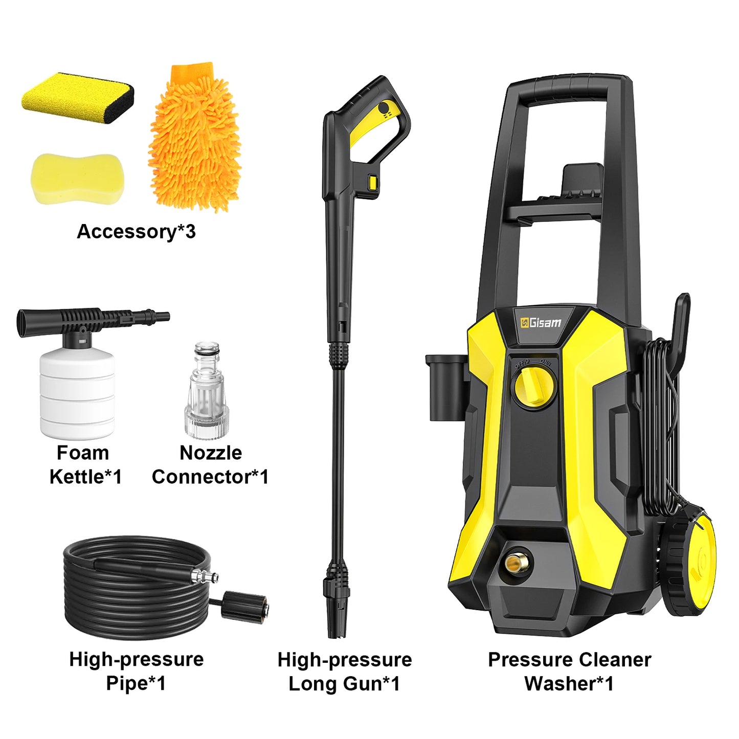 Gisam 200Bar 2200W Electric High Pressure Washer Car Washer Gun Garden Washing Water Wash Spray Gun 180° Adjustable Nozzle