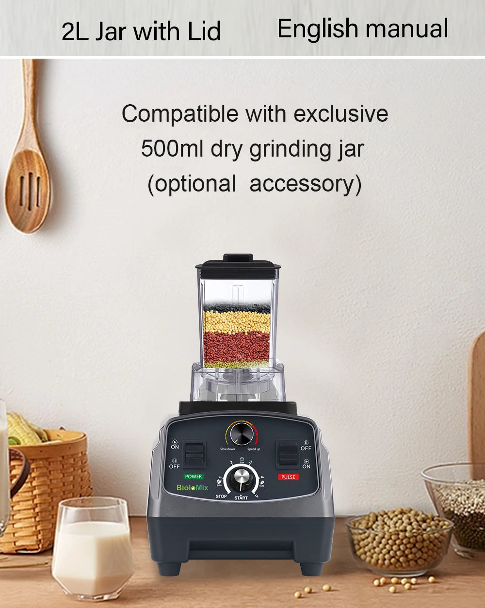 20-Ounce 600ml Dry Grains Grinding Container jug jar Dry Grinder Blades Assemblied