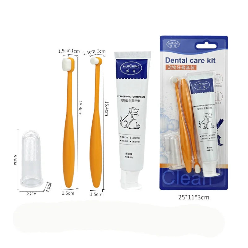4 pcs/Set Dog Oral Cleaning Tools Pet Toothpaste Toothbrush Set for Cats Dogs Freshen Breath Puppy Cleaning Tools Pet Supplies