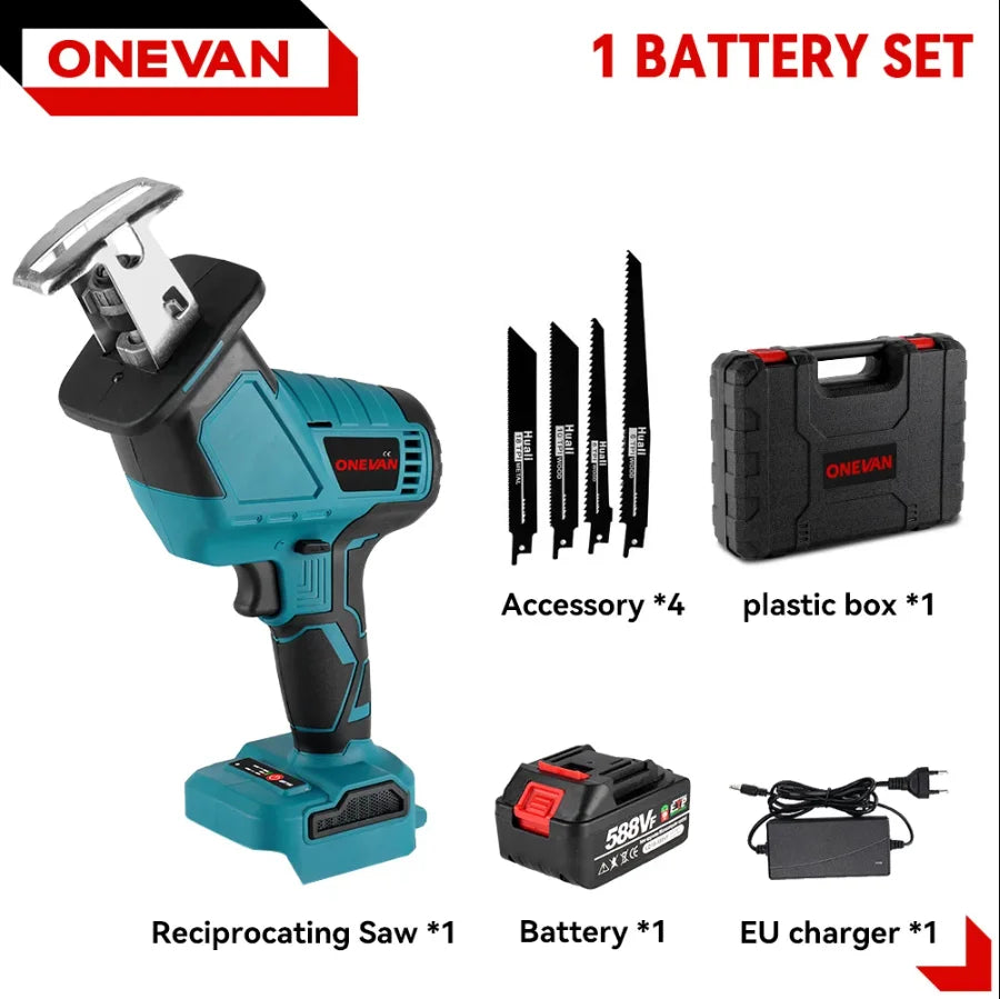 ONEVAN 3600W Borstelloze Elektrische Reciprozaag Accukettingzaag Variabele Metaal Hout Snijgereedschap voor Makita 18V Accu Pin