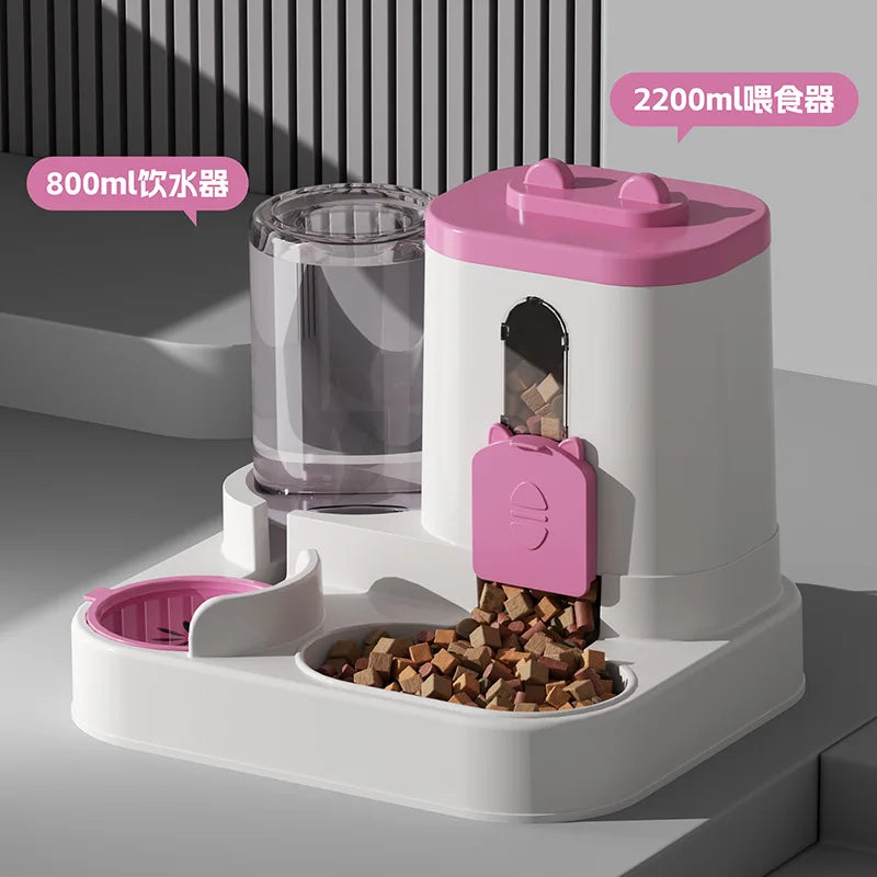 Cat Bowl Automatic Feeder with Spill Proof Design with Water Fountain Pet Food Dispenser for Small Medium Large Cats Dogs