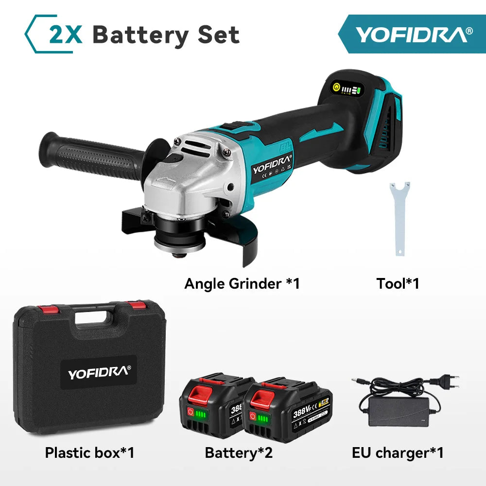 YOFIDRA Meuleuse d'angle électrique sans balais 125 mm à 4 vitesses pour le meulage, le polissage et la coupe de métal et de bois, outil électrique compatible avec batterie Makita