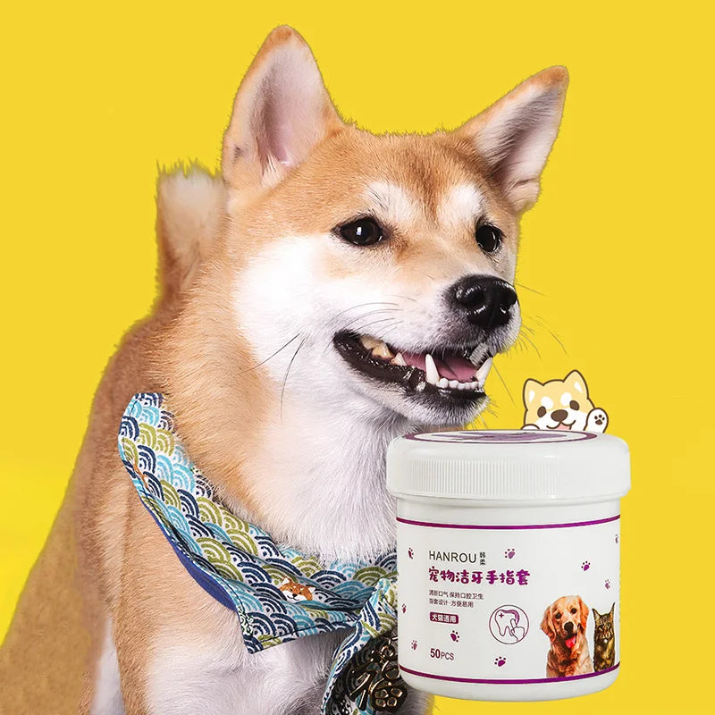 Pet Teeth Cleaning Finger Wipes for cat dog Ear Eyes Wipes Pads Tear Stain Food-Grade Effective Finger Toothbrush Pet Supplies