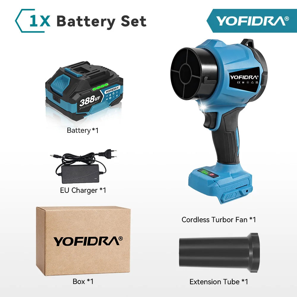 YOFIDRA 350M/S 3000W Brushless Electric Turbo Fan Blowers Cordless Jet Fan Leaf Snow Blowing Tools For Makita 18V Battery Pin