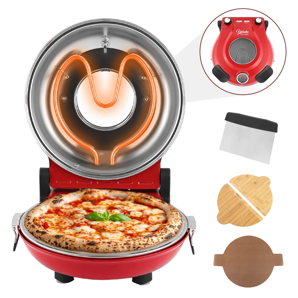 12 Inch Electric Pizza Oven Indoor 1200 Watt Glazed Ceramic Stone Cooker Two-button Precise Temperature Control Heats up 420℃