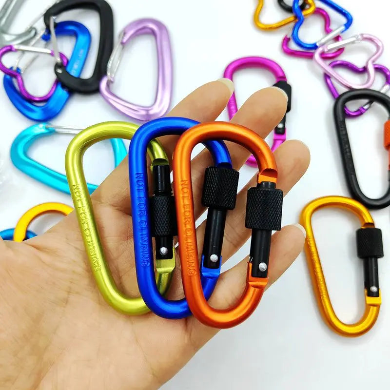 4Pcs Aluminum Carabiner Clips with Screw Gate 7.5mm Diameter Hiking Outdoor Camping EDC Equipment Safety D-Lock Clip Hooks