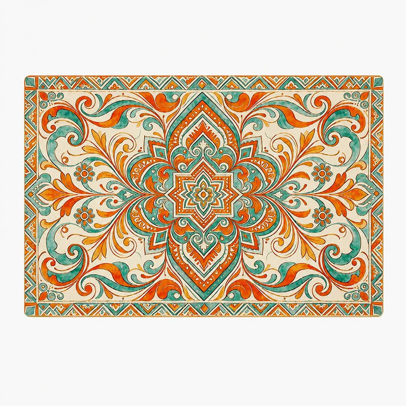 Bohemian Pet Feeding Mat Waterproof Non Slip Dog Cat Bowl Placemat Easy Clean Vintage Persian Style Floor Protector