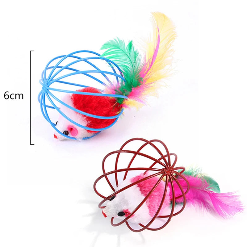 5 PCs Cat Mouse in Cage Toy Interactive Cat Balls Toy Random Color Kitten Creative Playing Toys Cat Mouse Toy Pet Supplies