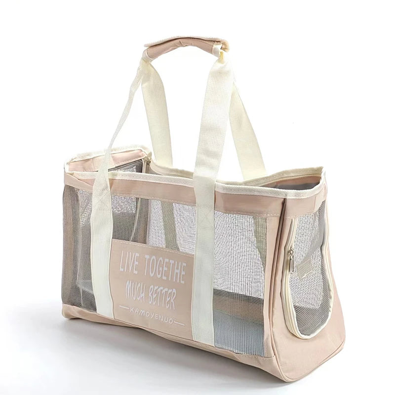 Portable Pet Carrier Bag Mesh Breathable Cat Travel Tote with Side Roll-Up Window Pockets Cat Accessories
