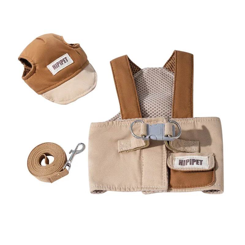 3PCs Dog Harness Leash Set Adjustable Pet Harness for Small Dogs Cats Cute Dog Chest Strap Leash with Hat Dog Accessories