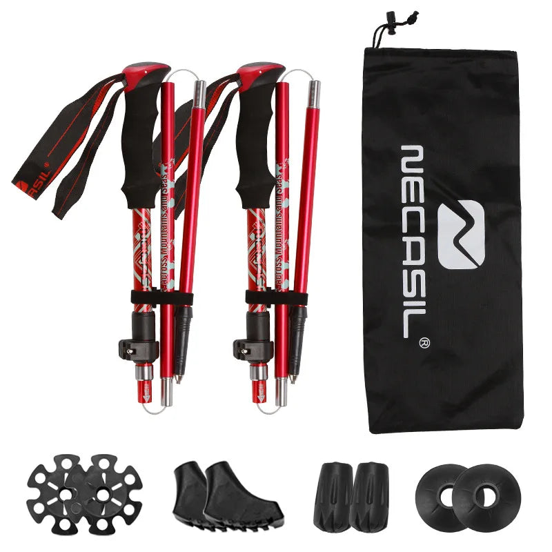 2PCS Ultralight Trekking Poles Set Foldable Telescopic Nordic Walking Sticks Portable Outdoor Gear for Camping And Hiking