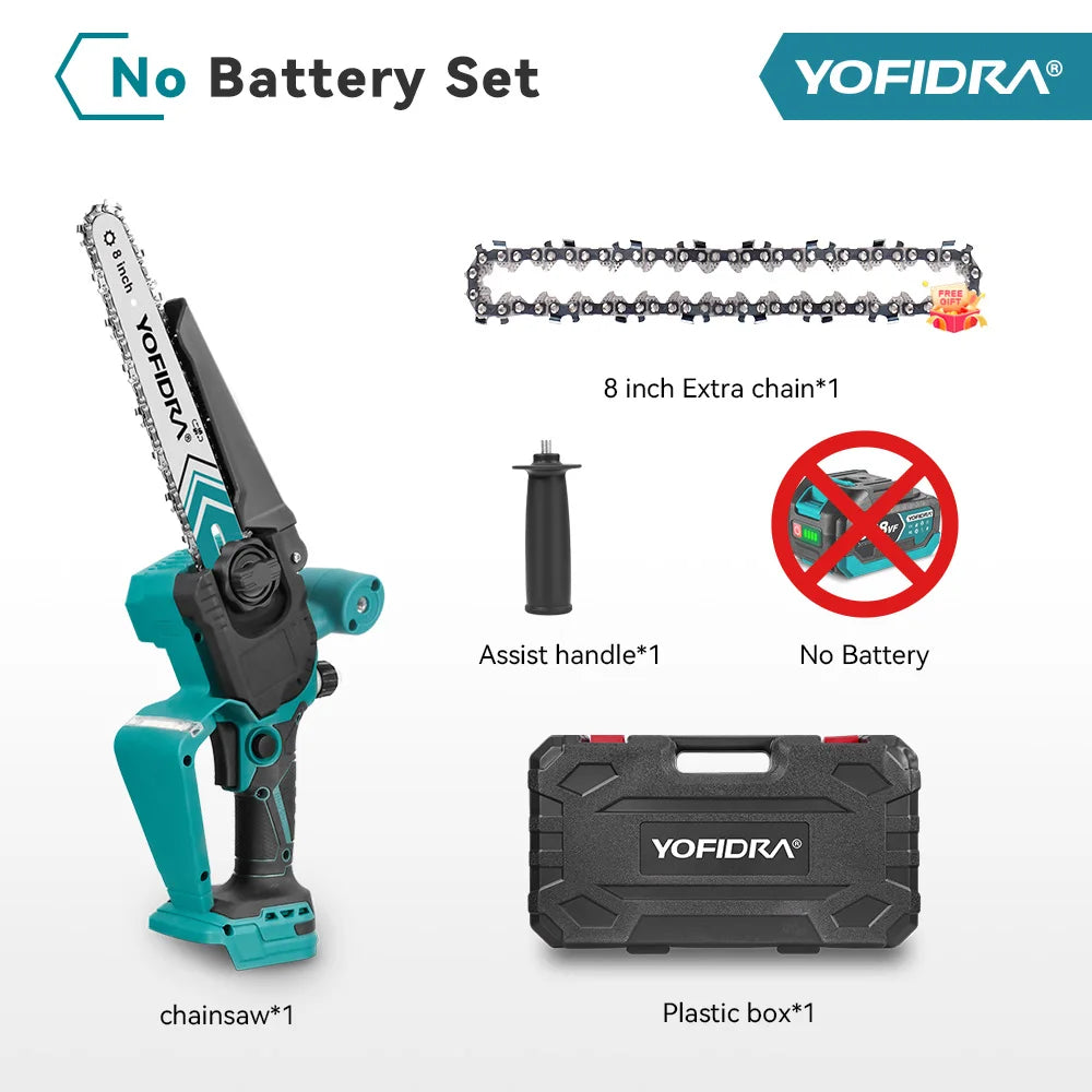 YOFIDRA 4500W Brushless 8 Inch Electric Chainsaw Digital Display Woodworking Pruning Saw Cutting Tool For 21V Battery Pin