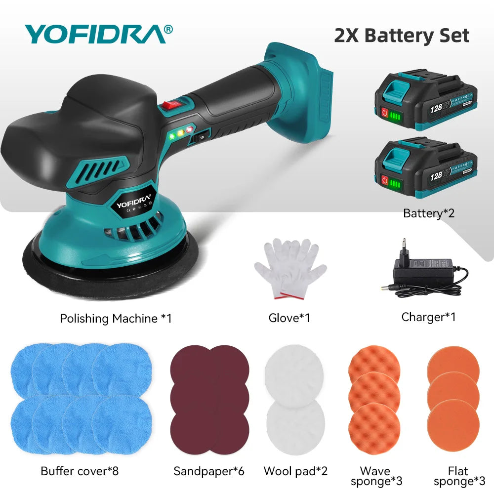 YOFIDRA 150MM Elektrische Autopolijstmachine 7000RPM Auto Polijsten Schuren Waxen Verzegelen Glazuur Elektrisch Gereedschap voor Makita 18V Accu