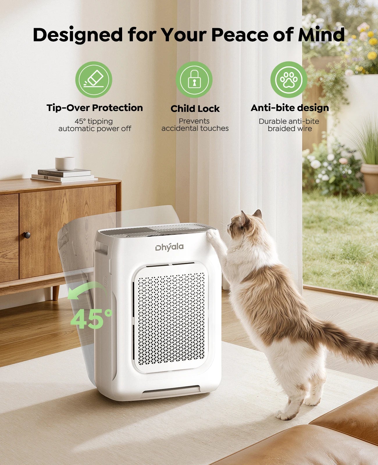 Dhyala Air Purifier for Home, Bedroom, Dust, Pets, Smoke etc., Up to 3000 sq ft, H13 HEPA Filter with Washable Pre-Filter, Air Quality Sensor, Aromatherapy, Child Lock