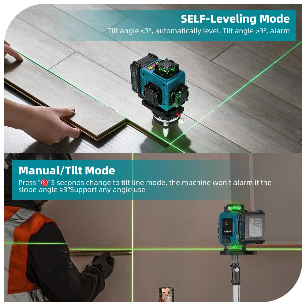 YOFIDRA 16 Lines 4D Laser Levels 360 Vertical & Horizontal Lasers Professional Super Power Green Beam Laser Measure Machine