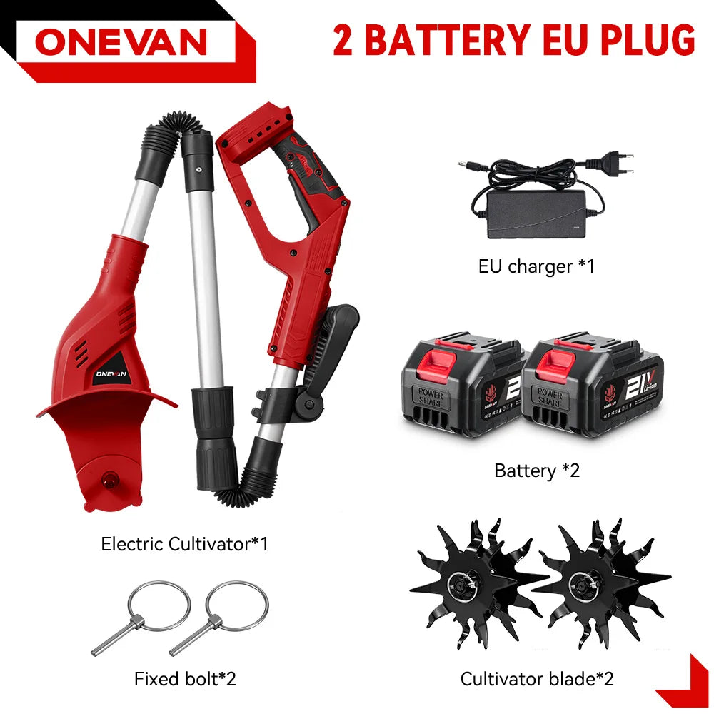 ONEVAN Borstelloze Elektrische Tuinfrees Grasmaaier Rototiller voor Bodembewerking Tuingereedschap voor Makita 18V Accu