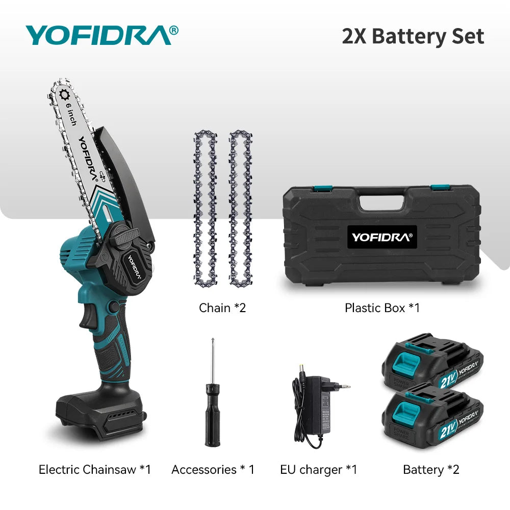 Tronçonneuse électrique portable YOFIDRA de 6 pouces, 30 000 tr/min, outil de coupe pour jardinage et travail du bois, compatible avec batterie Makita 21V