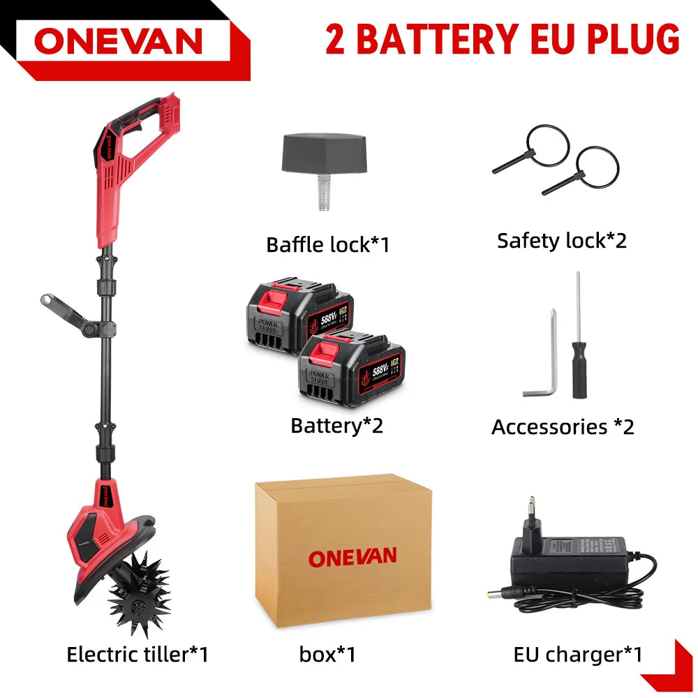 ONEVAN 36000RPM Electric Tiller Cultivator Lawn Mower Rototiller For Soil Cultivation Garden Tool Fit For Makita 18V Battery Pin