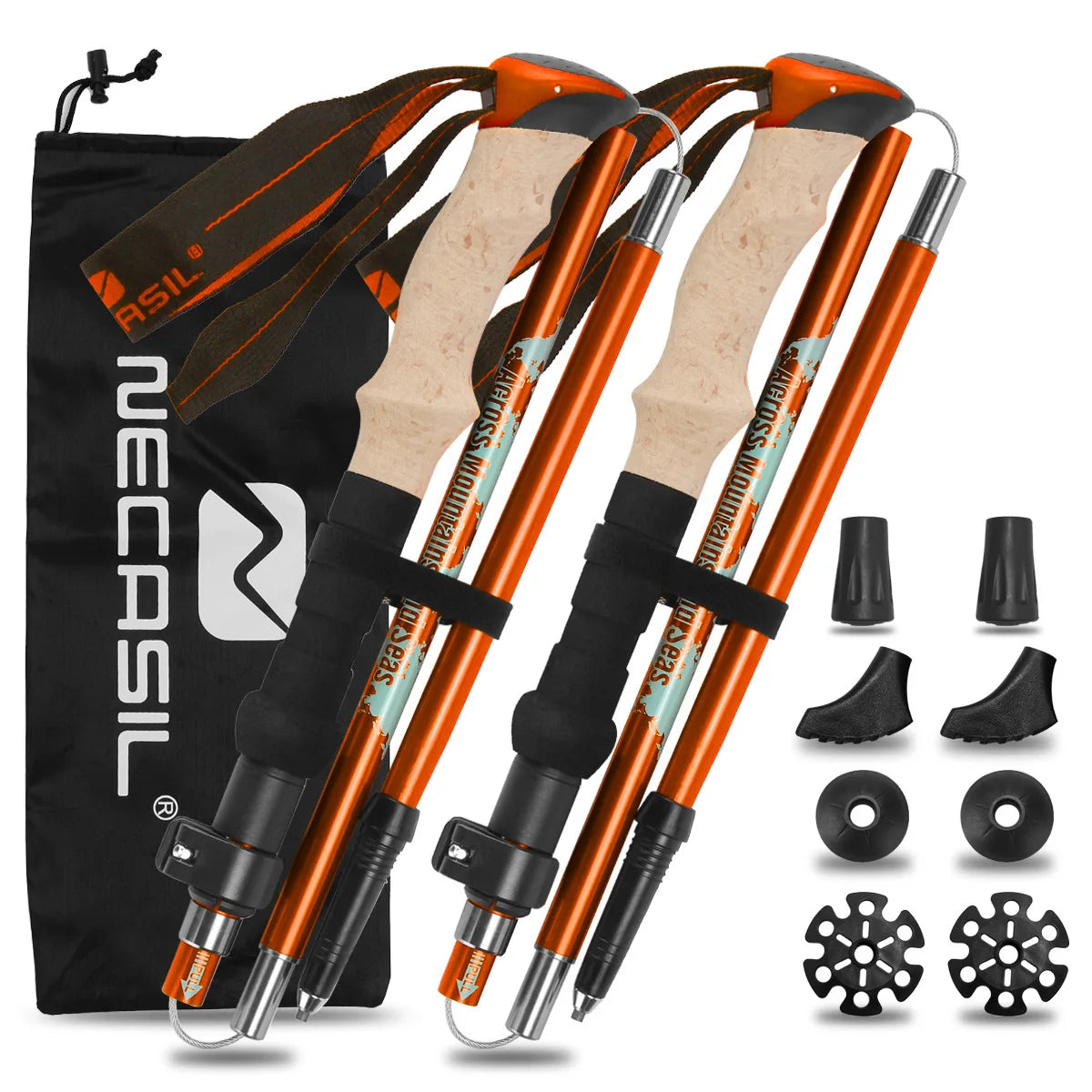 2 Pack Lightweight Foldable Trekking Poles Set Aluminum Anti Shock Nordic Walking Sticks with Cork Handle Adjustable Hiking Pole