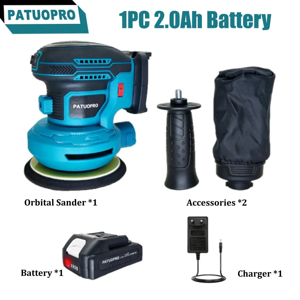 PATUOPRO Snoerloze elektrische excentrische schuurmachine met 6 snelheden, 125 mm, voor Makita 18V-accu