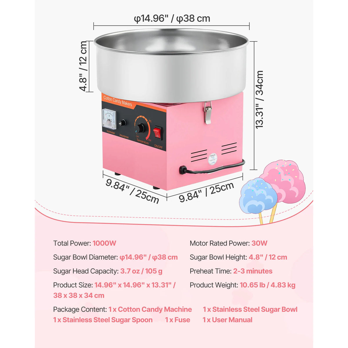 SucceBuy Electric Cotton Candy Machine for Kids With Sugar Scoop