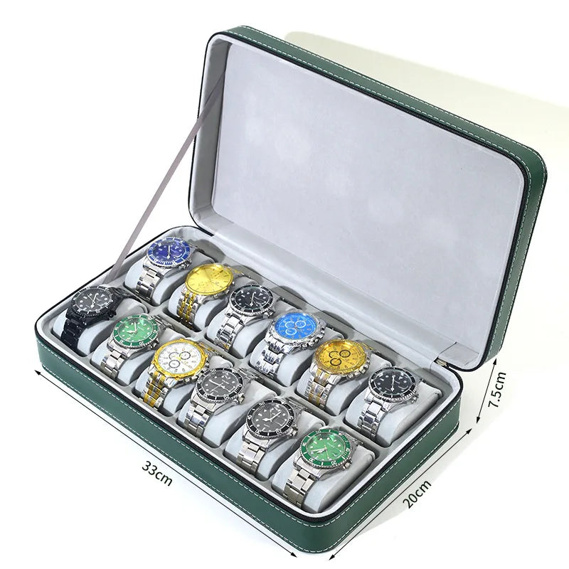 12/10/6 Slot Watch Organizer Box, Zippered Travel Case Luxury PU Leather Watch Storage Box, Watch Collection Display Holder