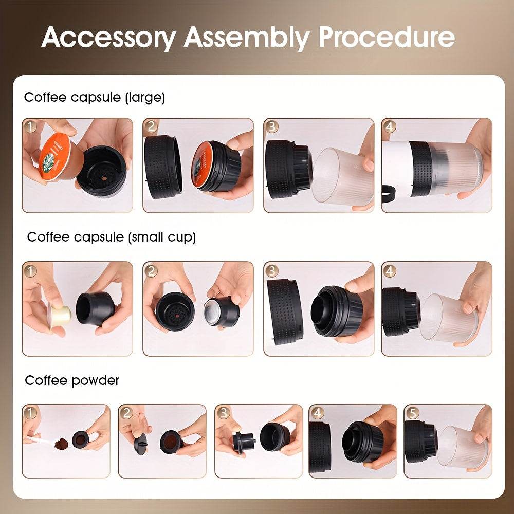 Compact Portable Espresso Maker - USB Rechargeable, Self-Heating Travel Coffee Machine with Type-C, Hot & Cold Brew, Compatible with Ground Coffee & Capsules for Camping, RV, Hiking, Office - Quality Shopping Centre
