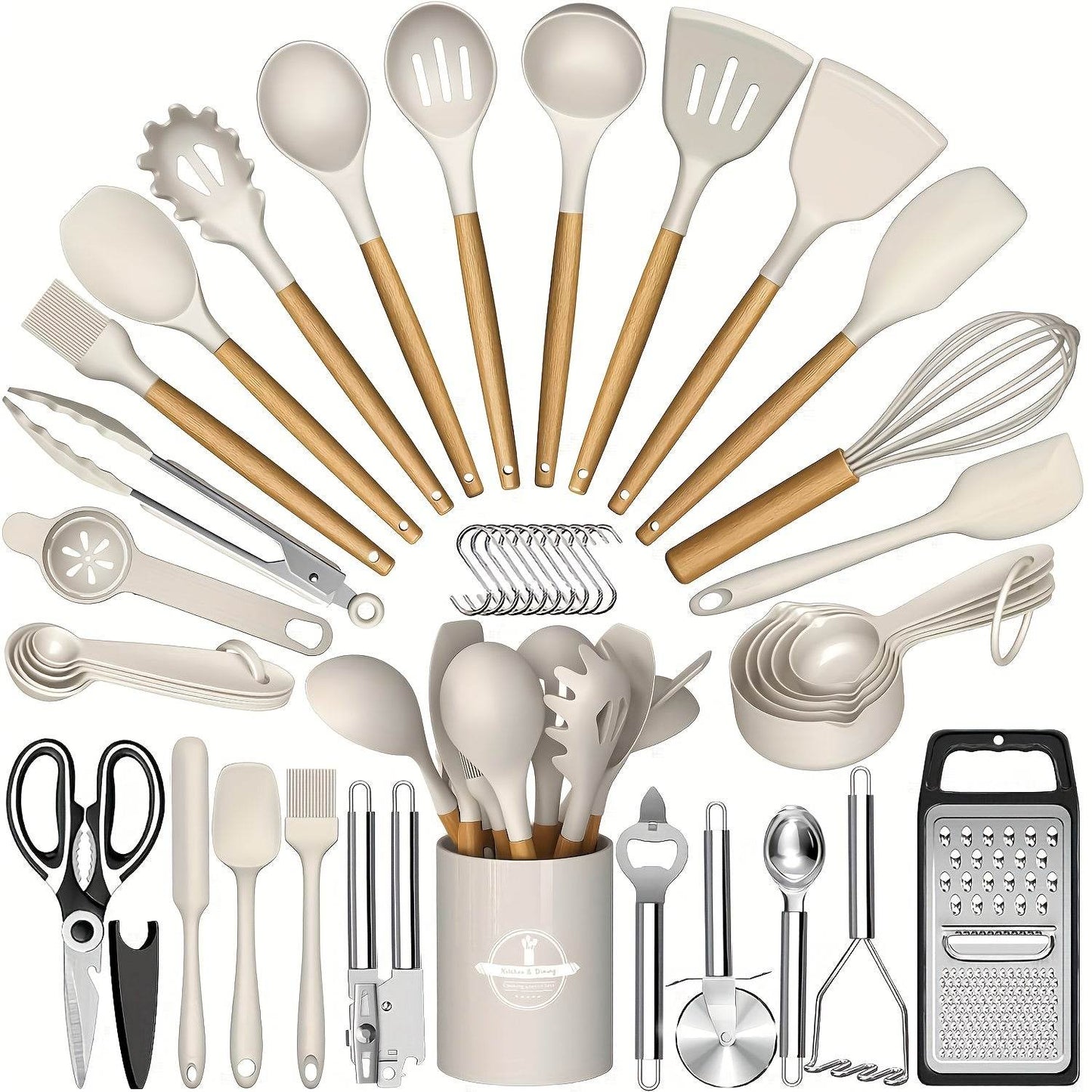 44pcs Silicone Kitchen Utensil Set with Non-Stick Wooden Handles - Easy Cooking & Baking Tools, Perfect for Holidays (Christmas, Valentine'S Day, St. Patrick'S Day, Graduation, Ramadan), Includes Spatulas, Whisks, Spoons, Tongs & More, Kitchen Essentials - Quality Shopping Centre